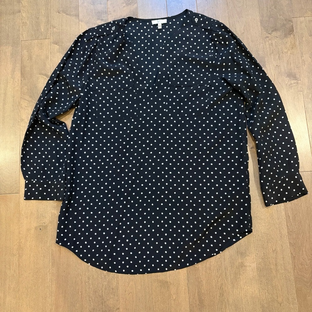 Joie Black and White Polka Dot Silk Blouse